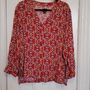 Simply Emma Button Down Geometric Print Blouse